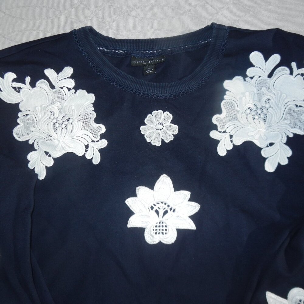 Victoria Beckham Navy Blue sweatshirt with White Floral Accents